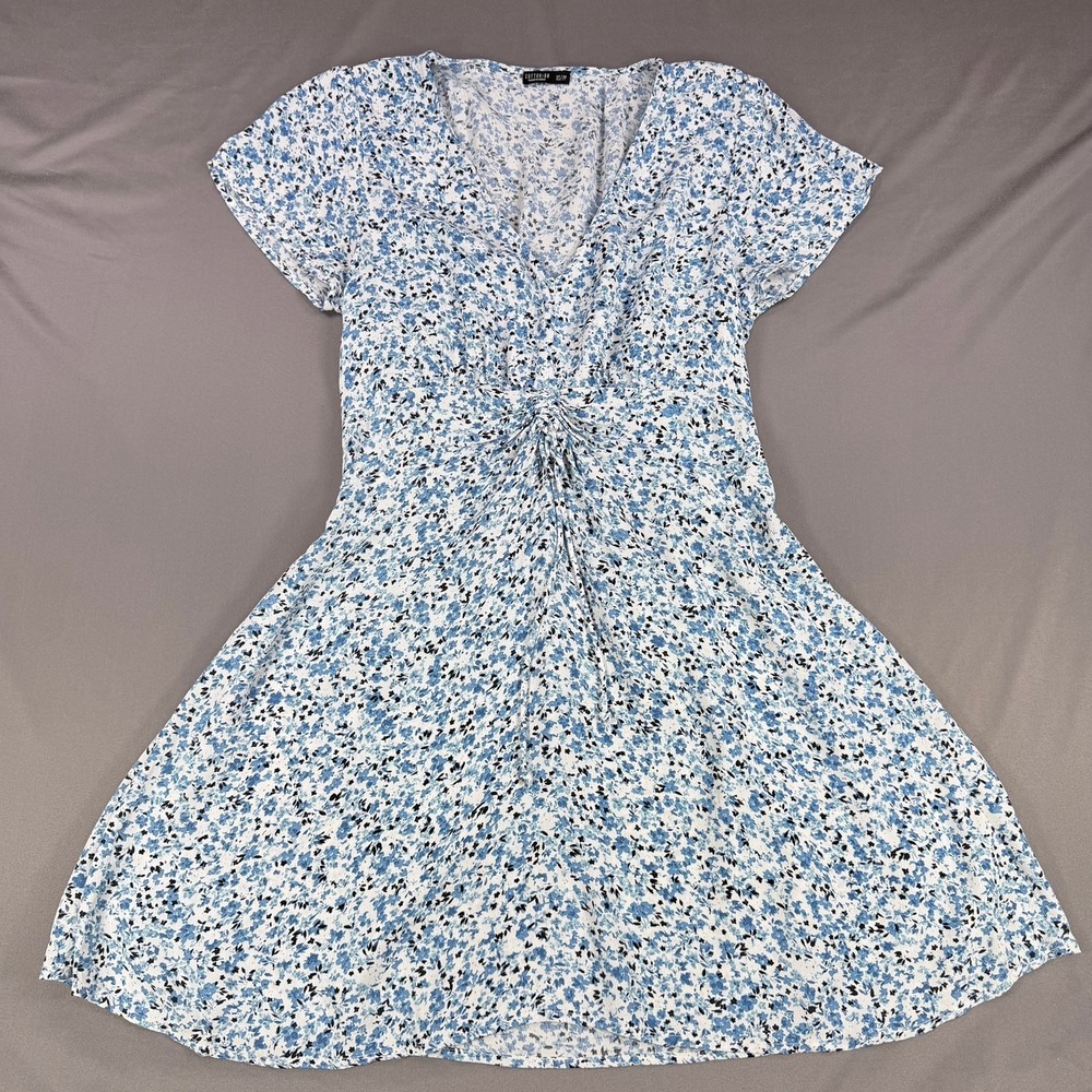 Cotton On Twist Front Womens XS Blue White Floral Mini Dress Short Sleeve Casual